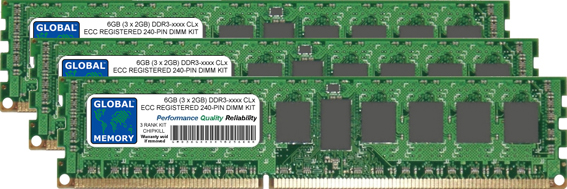 6GB (3 x 2GB) DDR3 800/1066/1333MHz 240-PIN ECC REGISTERED DIMM (RDIMM) MEMORY RAM KIT FOR SUN SERVERS/WORKSTATIONS (3 RANK KIT CHIPKILL)
